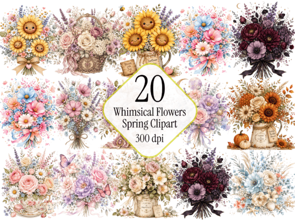 Download Whimsical Floral Clipart Bundle | Waterc - Whimsical floral clipart Collection