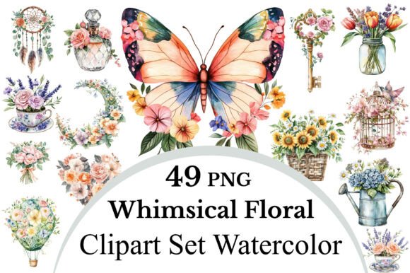 Download Whimsical Floral Clipart Set Watercolor - Whimsical floral clipart Collection
