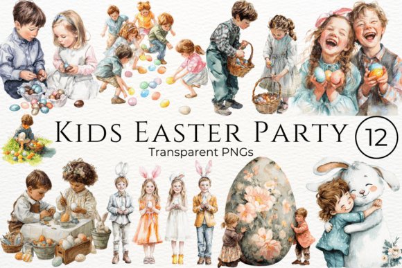 Download Kids Easter Party Watercolor Clipart - Kids easter Collection